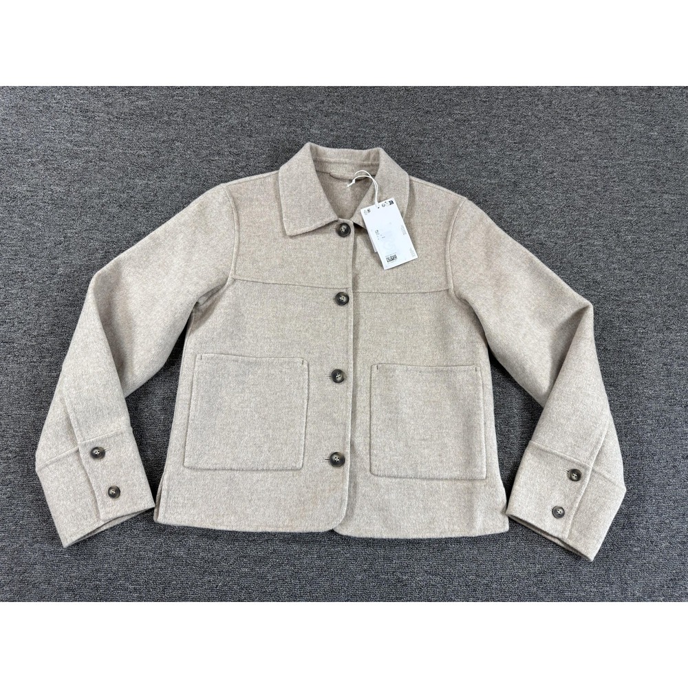 & Other Stories Jacket Womens XS Beige‎ Wool Blend Cropped Patch Pocket Button